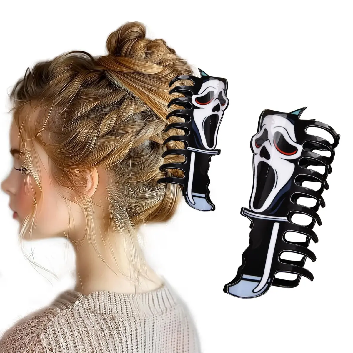 AWAYTR Halloween Hair Clips White Cute Ghost Hair Claw Clips Acrylic Claw Clips Gothic Grace Design Hair Barrettes Cute Ghost Hair Accessories Clamps Cosplay Party for Women