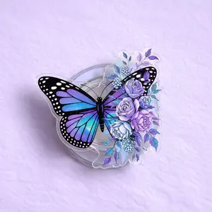 Purple Butterfly Floral Magsafe Phone Grip - Magnetic Pop Socket & Kickstand - Elegant Gift for Her