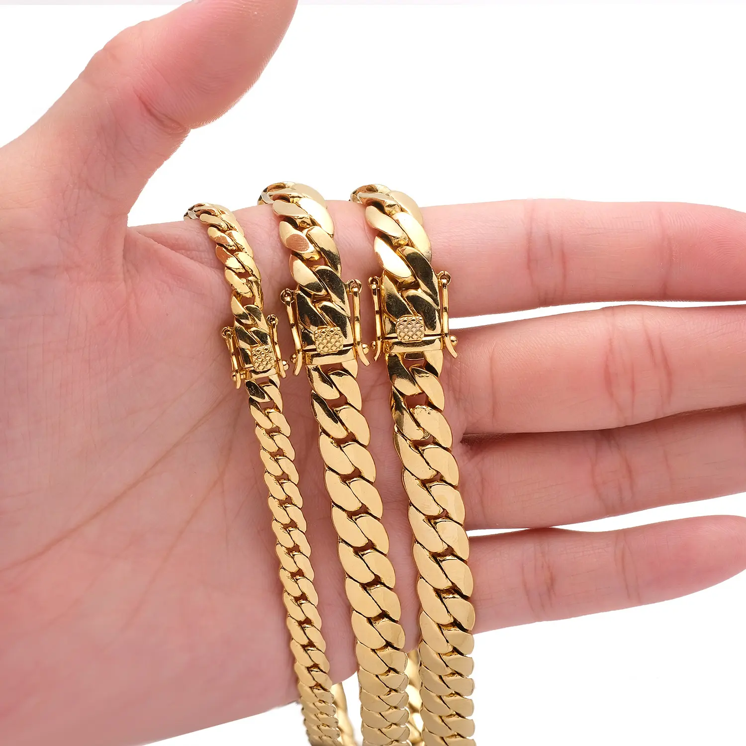 Streetwear Ready Encrypted Copper Clasp Gold Cuban Link Bracelet - Miami Style No-Fade Hip Hop Wristwear for Guys