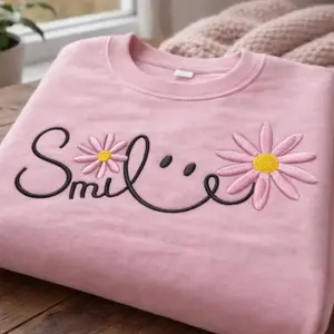 Smile Flower Machine Embroidery Design, Happy Face Embroidery File