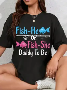 100% Cotton Unisex Fish-He Or Fish-She Daddy To Be Gender Reveal Shower Round Neck Short Sleeve T-Shirt Women's Men Graphic Tee