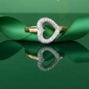 DiamondCelebritees 925 Sterling Yellow Silver 0.22ct Cubic Zirconia Promise Heart Shape Ring Size 7