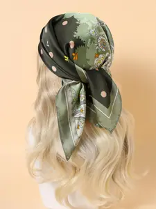 Women's Floral Print Square Scarf, Fashionable Soft Comfortable Hair Scarf for Daily Wear, Casual Versatile Scarf for Women & Girls