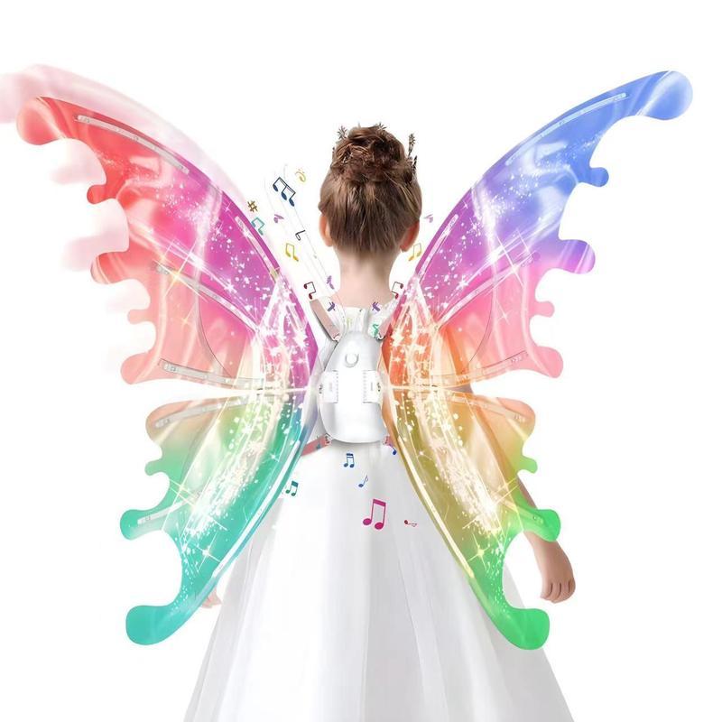 LED Light-Up Fairy Wings for Girls | Moving Butterfly Wings with Music & Lights | Adjustable Costume Accessory for Halloween, Birthday, Christmas & Cosplay | Perfect Princess Dress-Up Gift for Teens & Kids