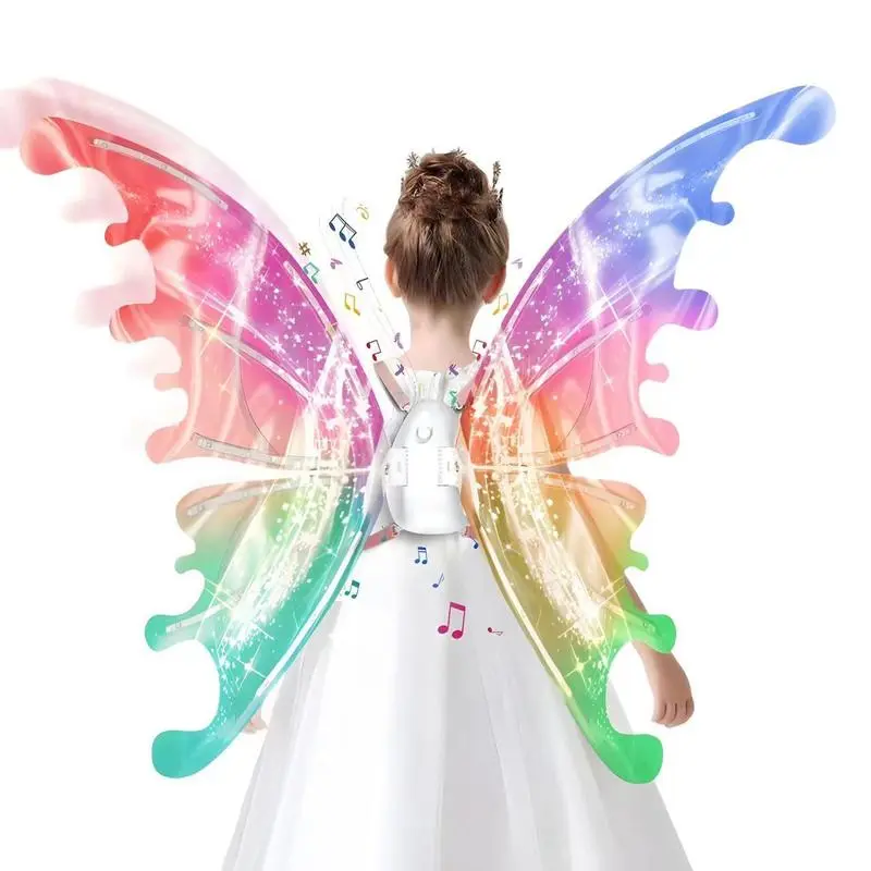 LED Light-Up Fairy Wings for Girls | Moving Butterfly Wings with Music & Lights | Adjustable Costume Accessory for Halloween, Birthday, Christmas & Cosplay | Perfect Princess Dress-Up Gift for Teens & Kids