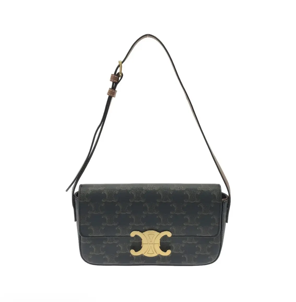 Pre-owned Celine Triomphe Canvas Underarm Bag Thin Leather Strap No Metal Chain Shoulder Bag