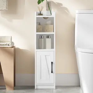 Bathroom Storage Cabinet, Small Farmhouse Corner Floor Cabinet with Door and Shelves, Narrow Toilet Paper Holder Stand, Bathroom Organizer with Adjustable Shelf, for Small Spaces