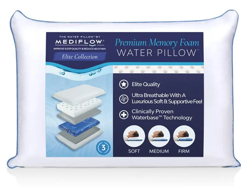 Mediflow Water Pillow - Elite Memory Foam bed pillow adjustable pillow
