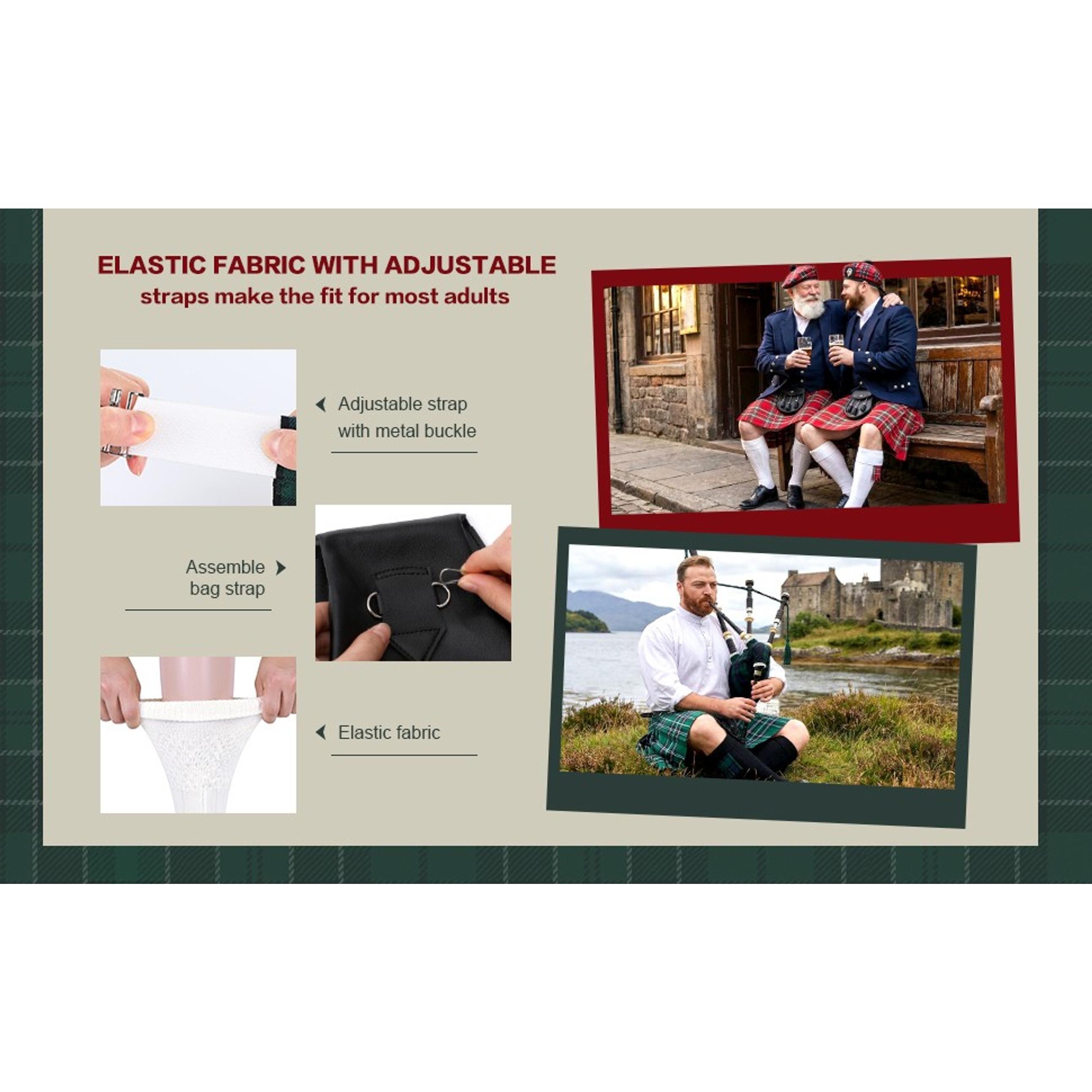 3 Pcs Men's Scottish Kilt Accessories Set - Traditional Tartan Hose Socks, Flashes & Sporran (Kilt Not Included)Gift