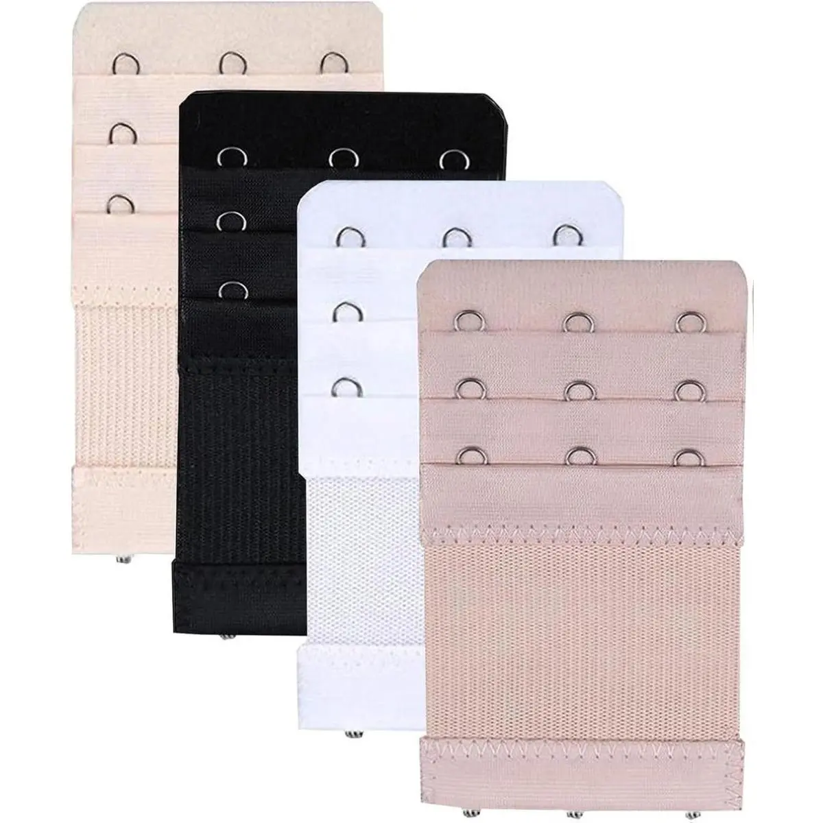 Women's Polyester Bra Extenders, 4 Pack Elastic Band Strap Accessories with 3-Hook 3-Row Adjustment for Lingerie, 3 Hooks 3 Rows