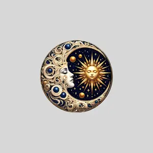 Celestial Sun And Moon Harmony Aluminum Wall Art Vintage Round Metal Sign with Intricate Swirling Design Cosmic Astronomy Theme 7.8" X 7.8 Indoor Wall Decor Ornaments