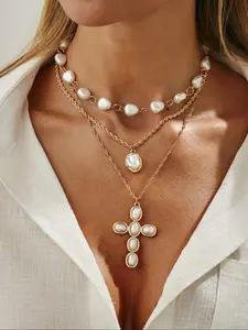 Women's Vintage Cross Pendant Necklace Set, Cross Necklaces, Casual Alloy Jewelry for Daily Wear & Parties, All-Season Accessory, Modern Versatile Accessories