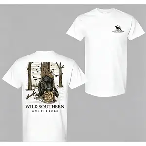 Hunting Dog Graphic T-Shirt, Duck Dog Print Tee, Outdoor Hunting Style Shirt, Southern Outdoor Graphic Tee, Casual Mens T-Shirt-DK.X
