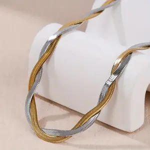 Elegant Two Tone Flat Snake Bone Chain Stainless Steel Women's Necklace Perfect for Daily Wear Vacations Weddings & Gifts