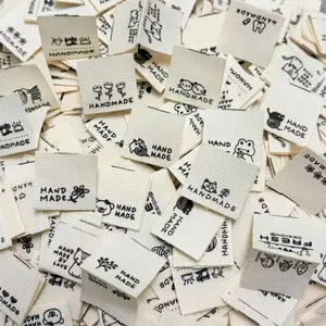 150PCS Assorted Style Cute Cartoon Handmade Fabric Labels, Double-fold Fabric Labels for DIY Sewing, Hair Scrunchies, Clothes Side Tags & Bags