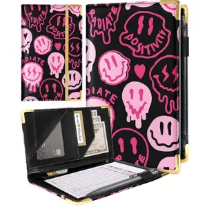 Cute Leather Server Book for Waitresses Waiters with Zipper Pocket and Storage Compartments