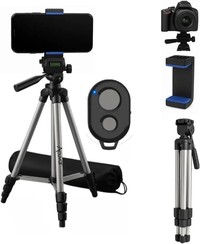 eDealz 50" Aluminum Tripod for Phones Cameras & Camcorders with Universal Phone Holder Remote Shutter & Travel Bag for All Phones iPhones Samsung & Tripod for Cameras Nikon Canon Sony