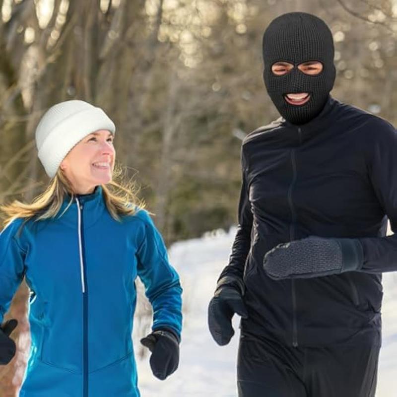 2pcs 3 Hole Winter Knitted Mask, Car Seat Protector for Head Rest, Full Face Cover Ski Scarf Mask Warm Balaclava for Adult Skiing, Motorcycle,Wind Protection