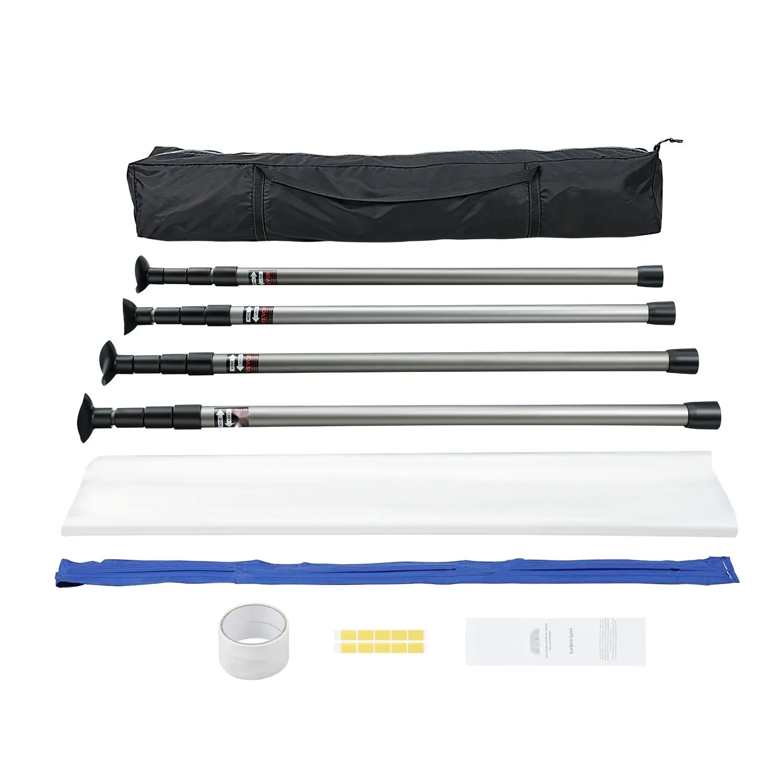 Dust Barrier Poles Set With 12 Ft Telescoping Poles, Portable Carry Bag, 32.8x13.12 Ft Plastic Film, Indoor Renovation Dust Containment System For Painting And Decorating Projects, Easy Assembly And Storage