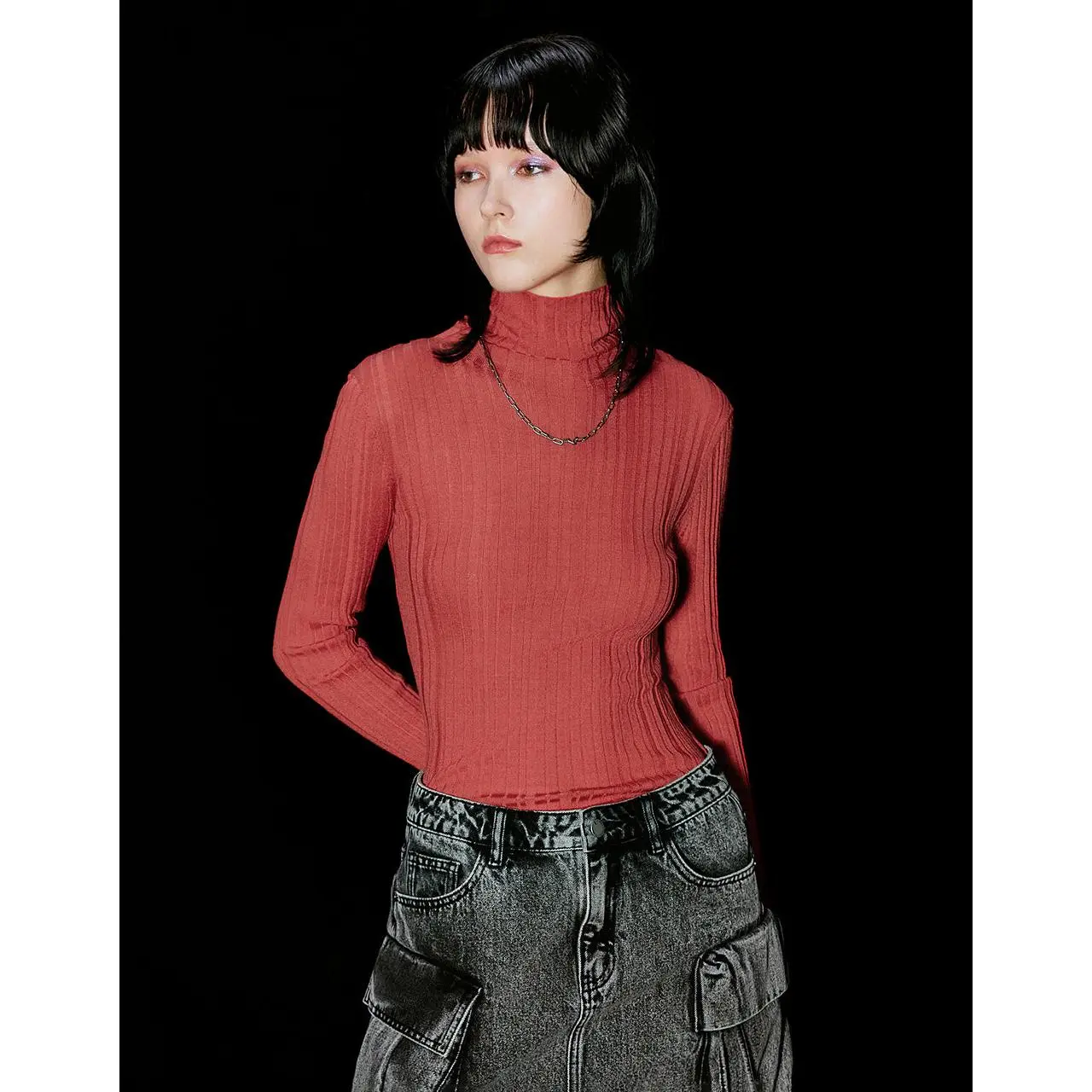 Women's Basic Turtleneck Knitwear, a Soft Thin Wool Blend Pullover with Long Sleeves and a Skinny Fit for Casual Streetwear, Fabric, T-Shirt, Clothes, 53 Cm To 59 Cm, Acrylic-Wool, Tops, Multi-Size, Added Protection, Longsleeves, All Seasons, High Neck, L