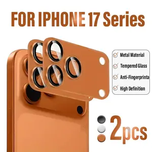 2Pack iPhone 17/17 Air/17 Pro/17 Pro Max Metal Ring Lens Tempered Glass Screen Protector 9H Hardness Ultra HD Scratch-Resistant, Fingerprint-Resistant Easy Installation, Full Coverage Lens Protection