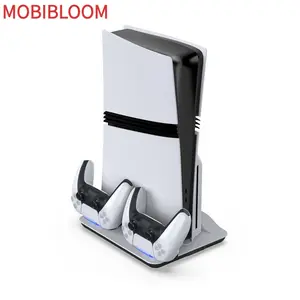 MOBIBLOOM Compatible PS5/PS5 Slim/PS5 Pro Multifunction Cooling Fan Base Stand, Charging Station for PS5 Gaming Controller, Blue Light, Game Accessory with Battery Protection Function