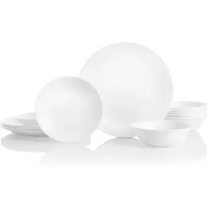 Vitrelle 18-Piece Service for 6 Dinnerware Set Triple Layer Glass and Chip Resistant, Lightweight Round Plates and Bowls Set, Winter Frost White