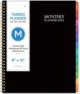 2026 Monthly Planner - 2026 Planner with Tabs, Jan 2026 - Dec 2026, 9" x 11" Large Monthly Planner/Calendar,  Pocket,  for School Office  Planning