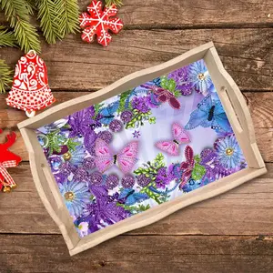 DIY Diamond Painting Kit Tray Butterfly & Flower Design, Wooden Decorative Serving Tray for Food Drinks, Perfect Gift for Family Friends, Handmade Gifts