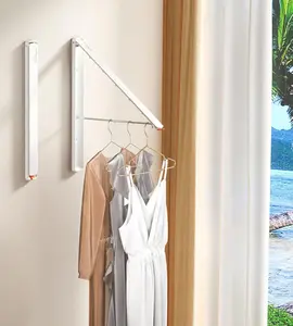 Clothes Drying Rack Wall Mounted, Retractable & Foldable Clothes Hanger for Laundry Room Organization and Storage, Clothes Hanger Rack for Dorm, Closet, Balcony, Laundry Room(1P, Metal, White)