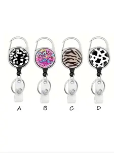 Fashion Leopard Print Stretch Lanyard Buckle, Multifunctional ID Card Holder, Portable Keychain, Casual Design, Suitable for Office School Travel