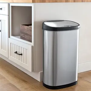 9 Stars 13Gal Stainless Steel Automatic Motion-Sensor Kitchen Trash Can, Hands-Free Soft-Close Lid Garbage Bin for Under Kitchen Counter, Silver