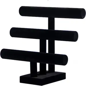 3 Tier Black Velvet Bracelet Holder Display Stand - Jewelry Organizer for Necklaces, Scrunchies, Watches and Hair Ties