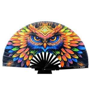 Chromatic Zephyr UV-Reactive Hand Fan | Foldable Bamboo Ribs | Premium Polyester Fabric | Matching Holster | Rave Fan | Festival Fan Neon Lightweight Decor Foldable Cooling Wooden