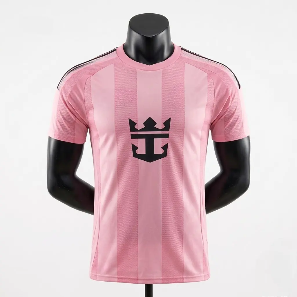 Unisex 2026/27 Season Football Jersey (Full Logo Customization Version) – Pink, breathable cotton material.