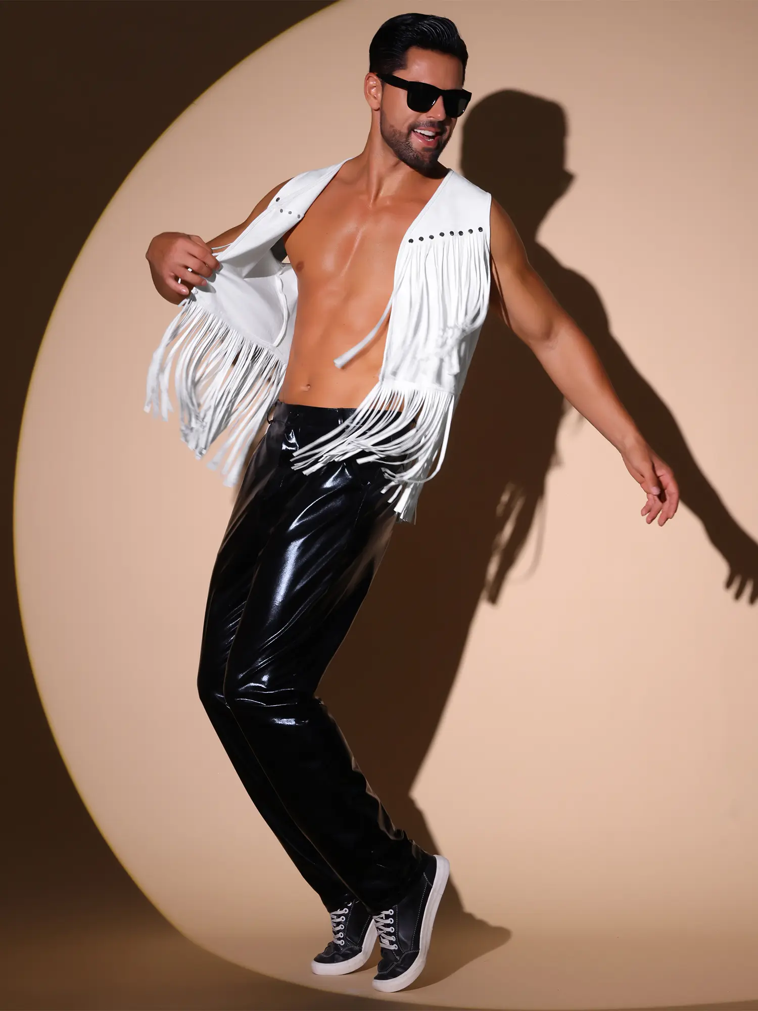 INSPIRE CHIC Fringe Vest Men Open Front Sleeveless Western 70s Suede Tassel Cardigan