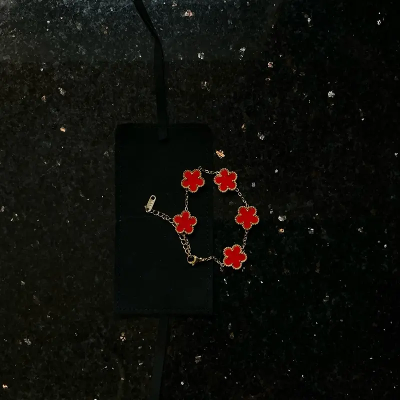 Flower Bracelet - Red Floral Design with Red Accents, Elegant Jewelry Accessory for Everyday Wear