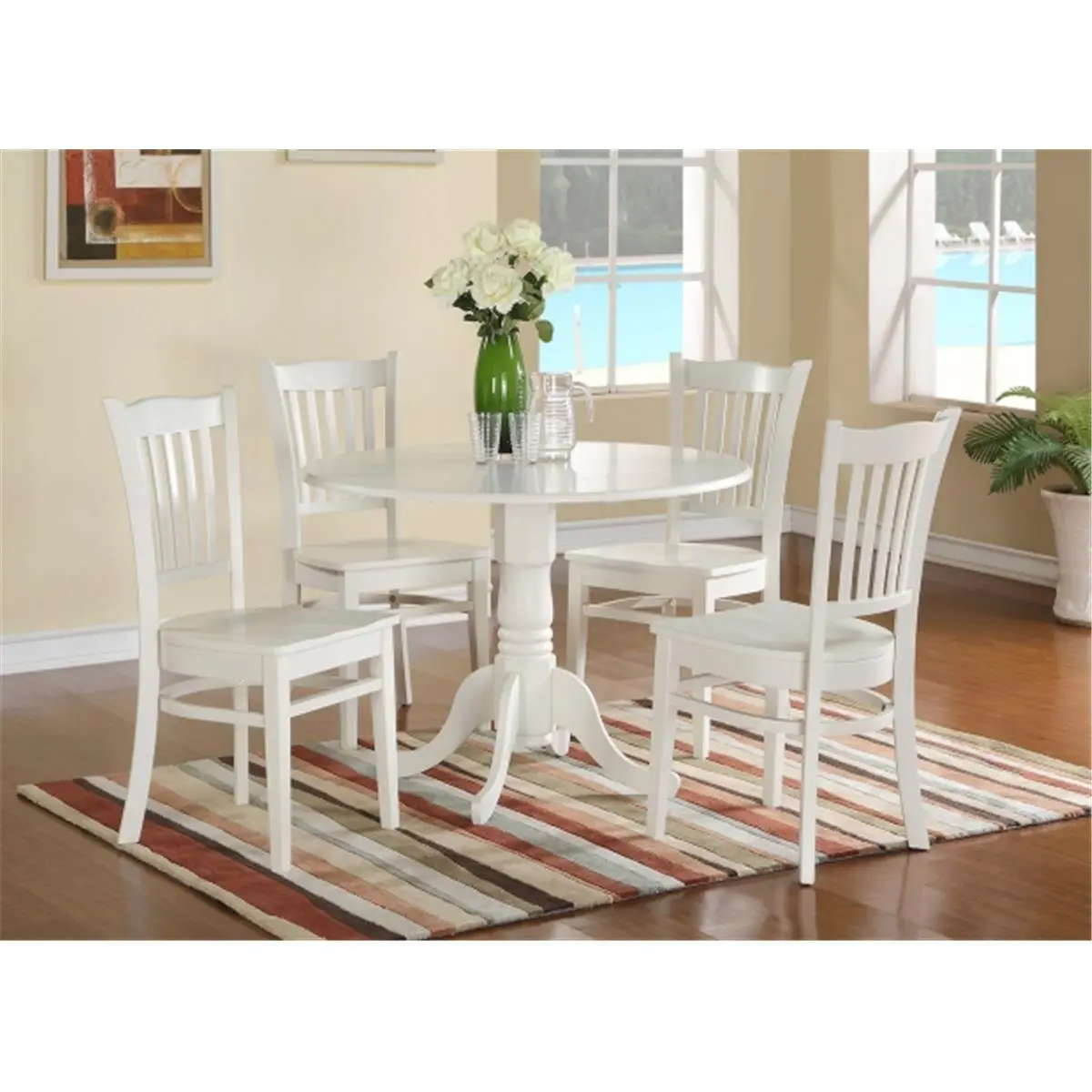East West Furniture DLGR5-WHI-W 5-Piece Compact Adjustable Kitchen Nook Dining Set - Table, 4 Kitchen Chairs, Compact Adjustable Furniture Sets