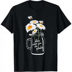 100% Cotton Bloom Where You Are Planted Chrysanthemum Flower T-Shirt