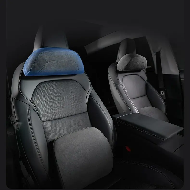Premium Alcantara Headrest & Lumbar Support Pillow for Tesla Model 3 Model Y | Memory Foam Neck Cushion Car Interior Upgrade