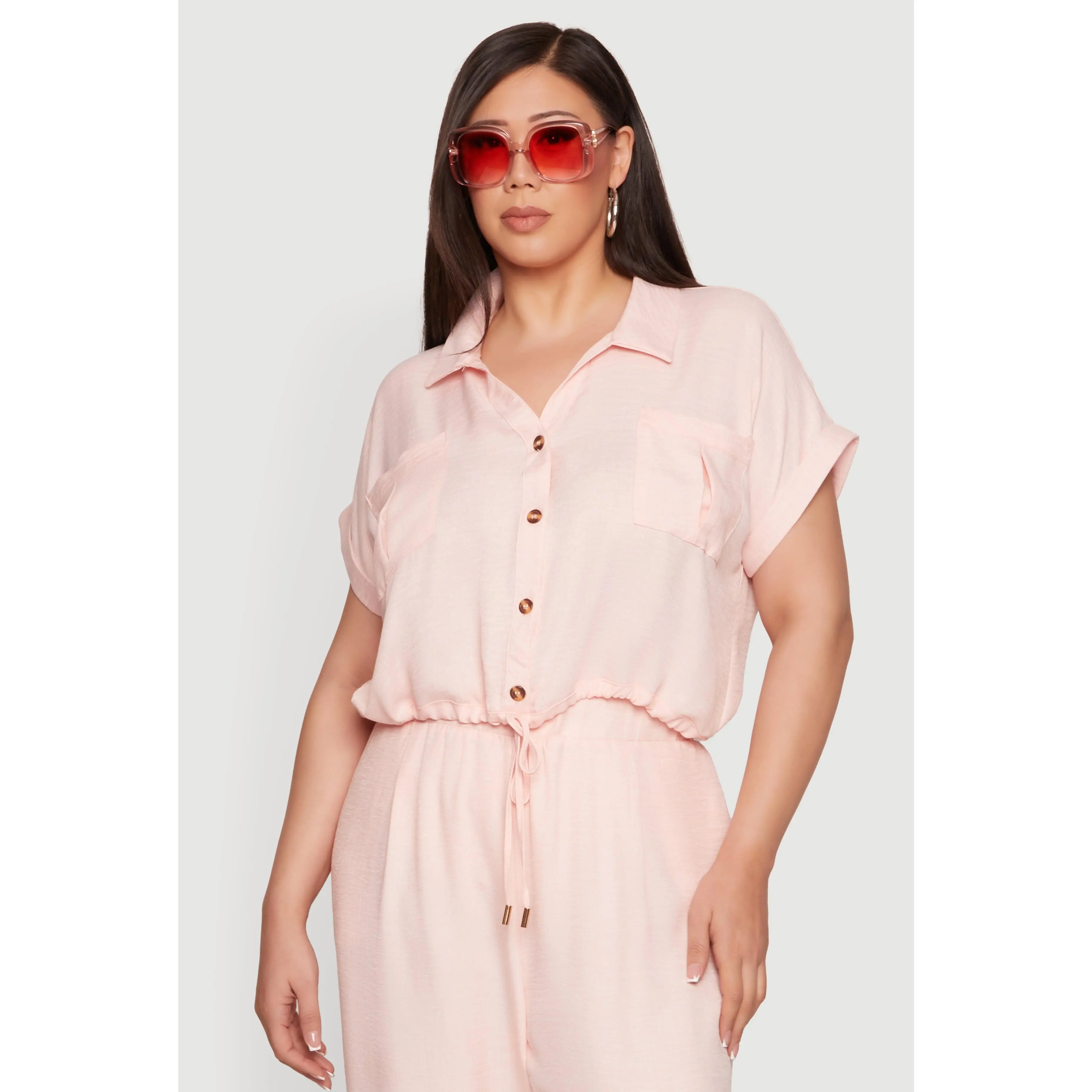 Plus Size Dolman Sleeve Drawstring Waist Blouse