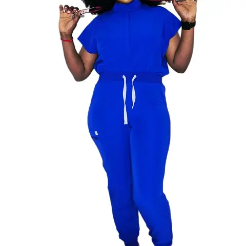 Womens' Mandarin Collar Jogger Scrubs Set with Pockets - Soft Fabric, Burgundy, Spandex, Stretchy Stylish Overalls for Workwear Day Top Womenswear Medical Scrubs