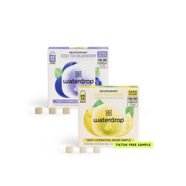 waterdrop Iced Tea Hydration Cubes - Sugar Free Iced Tea Mix Powder with Real Tea and Vitamin Electrolyte Blend, LEMON, BLUEBERRY Flavor Beverage
