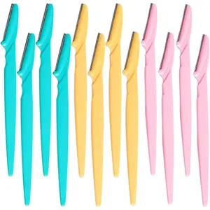 12 Pcs Multipurpose Eyebrow Razors – Facial Razors Coming in 3 Colors (Blue, Pink, Yellow)