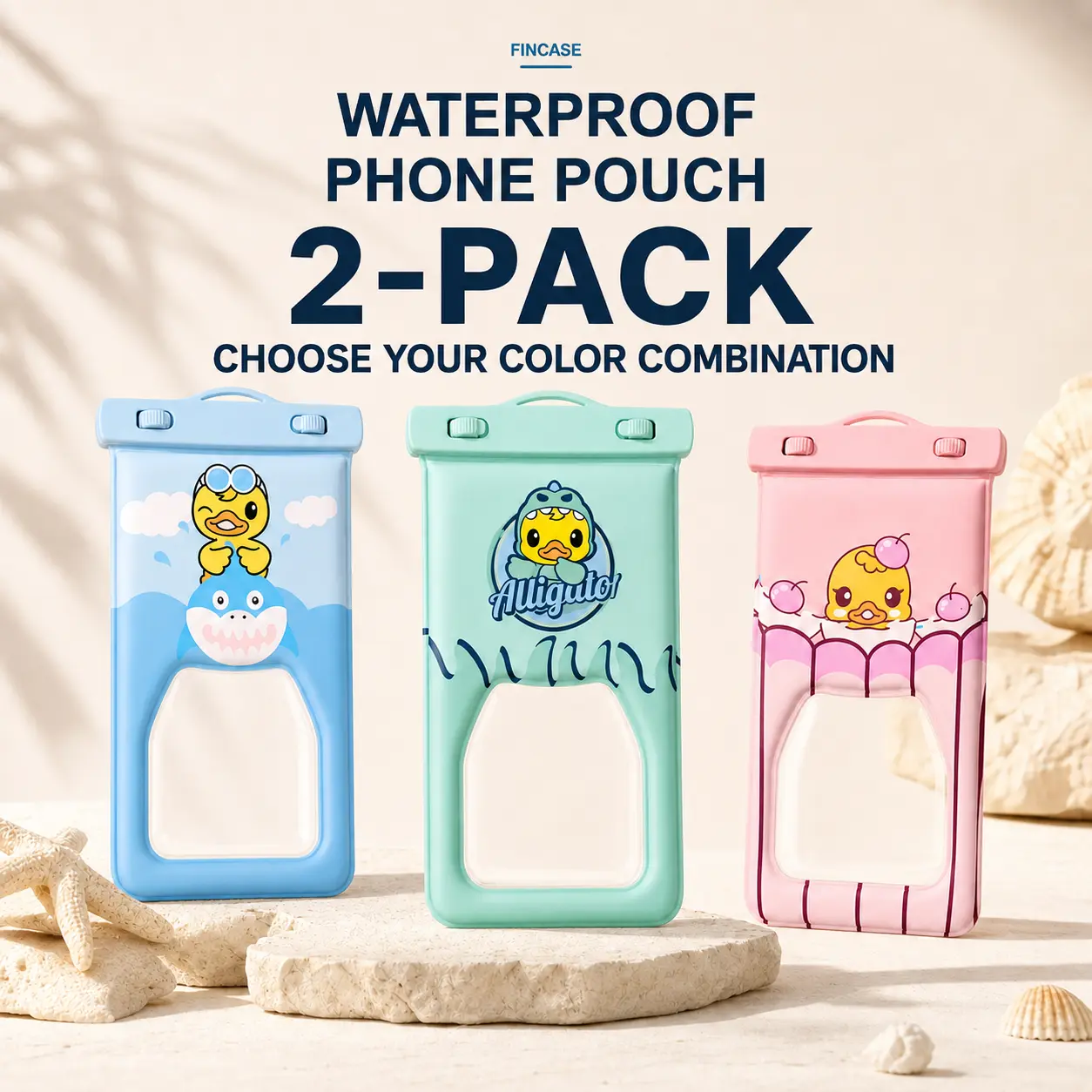 2 Pack Phone Pouch for Adults, Dual-Lock Clear Touch Window, TPU + Foam Construction,Approx. 130 x 220 mm, for Pool, Beach & Cruise Travel