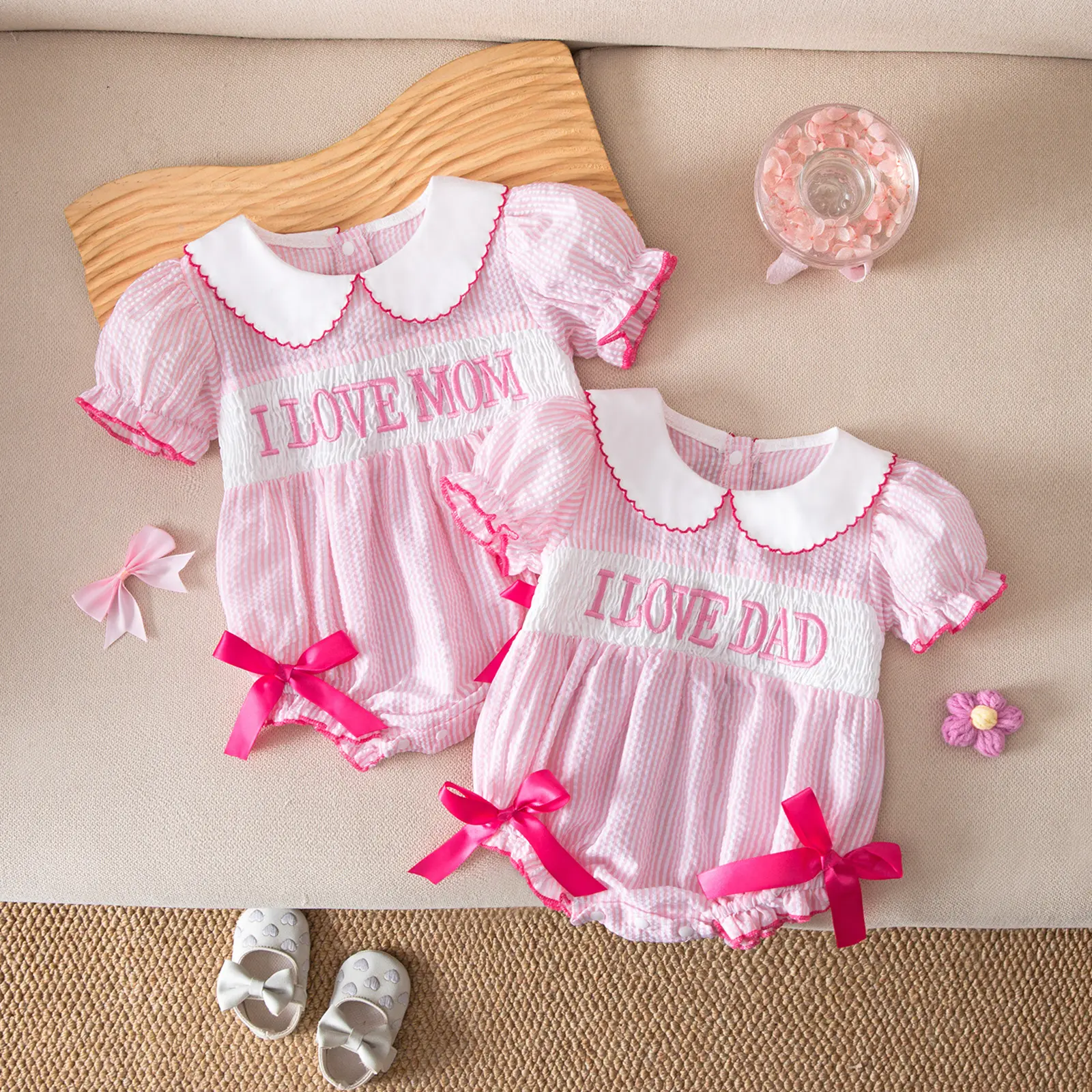 Baby Girl Bubble Romper Newborn Letter Embroidery Onesie Short Sleeve Jumpsuit Fathers Day Outfit Cute Clothes