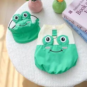 2pcs Happy Dog Costume Set: Cute Cartoon Frog Outfit with Vest & Sun Hat - Easy Snap Button Closure, Lightweight & Breathable for Small Breed Puppies (Chihuahua, Pomeranian, Shih Tzu) - Themed Parties, Photo Shoots & Casual Attire