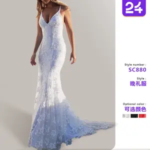 2025 European and American foreign trade new dress long skirt ebay sexy V-neck white suspender dress dress