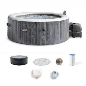 Intex PureSpa Greywood Deluxe Spa Set 140 Bubble Jet Hot Tub with Cover, 77"x28"
