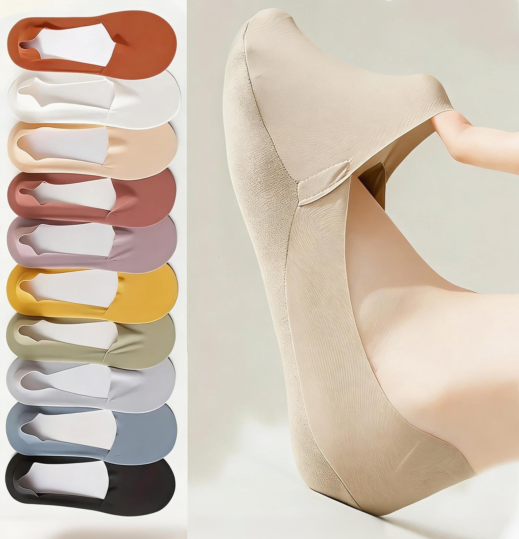 10 Pairs Women's Invisible Socks - Comfortable Breathable Polyester No-Show Socks with Cushioned Sole, Anti-Slip Design, Soft Knit Fabric, Ideal for Daily Casual Wear